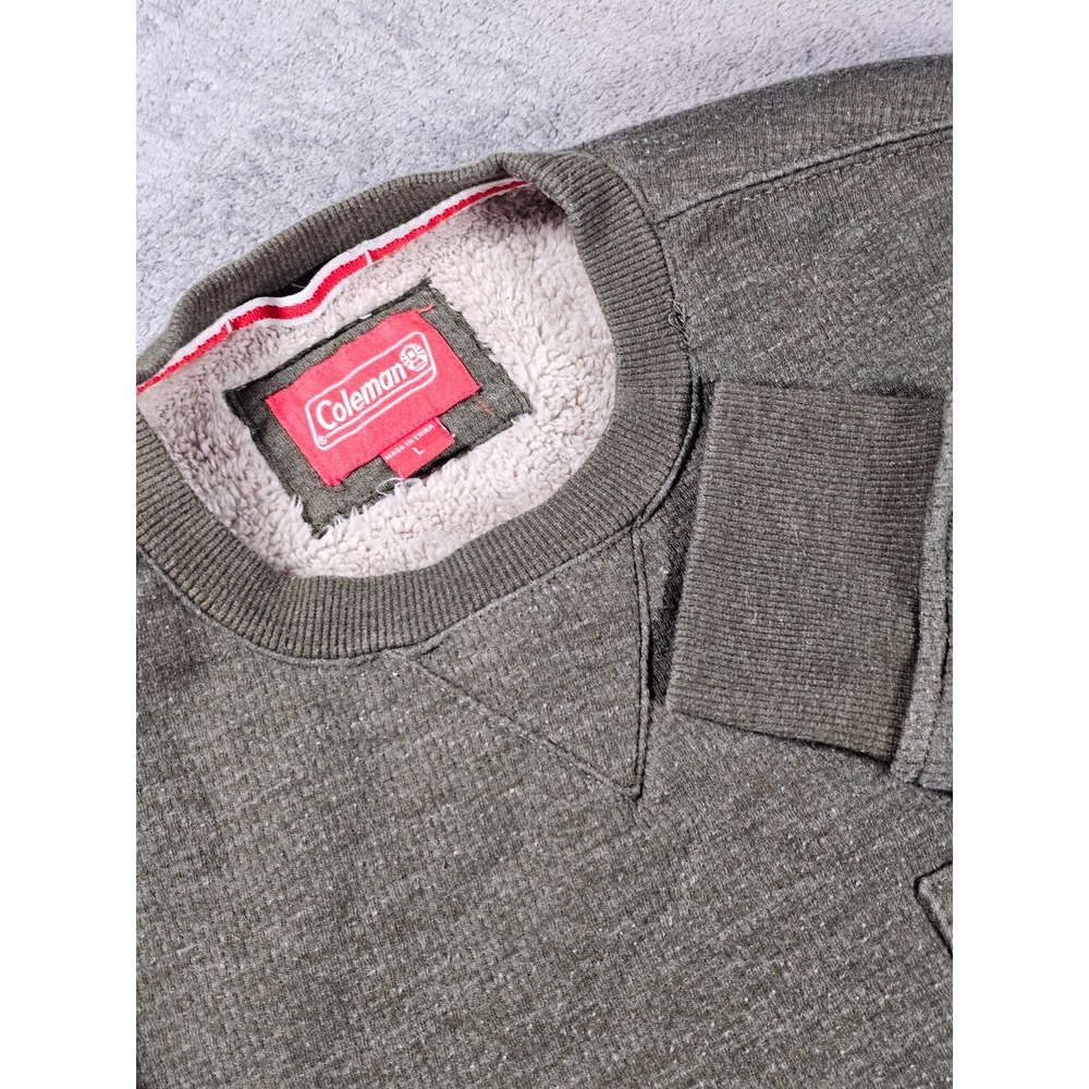 Coleman Olive Green Waffle Knit Crewneck Pocket Sweatshirt Sherpa Lined Size L